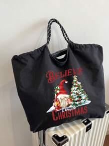 1 chiếc Túi đi làm họa tiết Giáng sinh độc quyền Túi Tote Túi xách Túi đeo vai Túi mua sắm Dây rút Di động Thích hợp cho Du lịch Trường học Công việc Mua sắm Lễ hội Và các dịp khác Thích hợp cho Học sinh Nhân viên văn phòng Cô gái Quà tặng cho các cặp đôi Sử dụng hàng ngày Túi mua sắm cá nhân hoàn hảo cho Phụ nữ, Mẹ và Bạn gái - màu đen - Xem 6