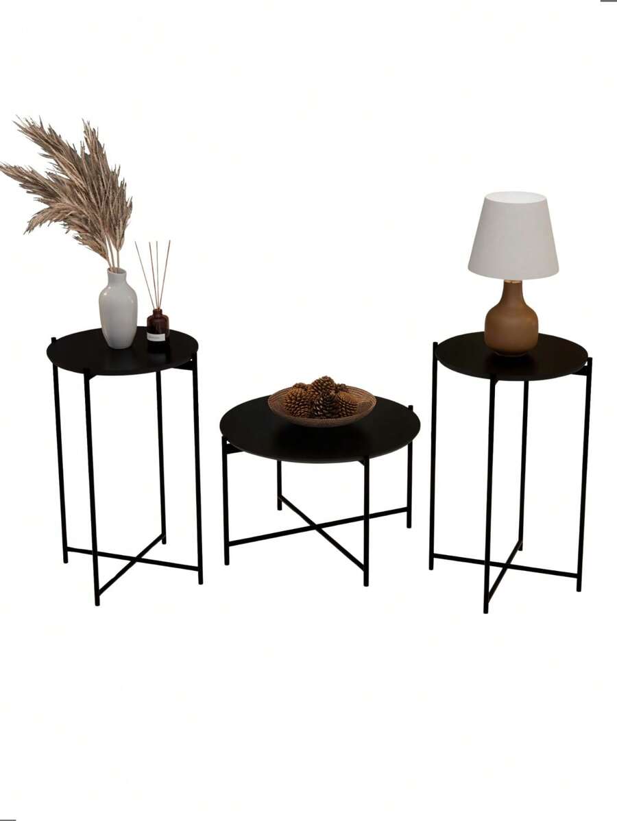 Inaugurates Furniture Kit Of 3 Side Coffee Tables, Auxiliary Living Room, Corner Sofa, Industrial Style - màu đen - Xem 1