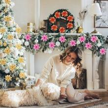 Lot de 20 décorations de Noël en forme de poinsettia avec clip, 14 cm, fleurs à paillettes pour décorations de Noël (rose)