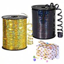 1 rolo de 250 jardas de fita preta dourada ondulada com glitter, corda metálica brilhante para embrulho de presente, corda para balões, decorações para festas festivas, casamento, aniversário, comemorações de feriados, buquês, embrulho de flores, materiais para artesanato, dia dos namorados