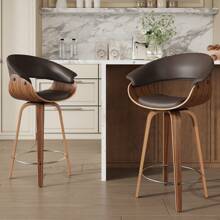 Bar Stools Set Of 2, PU Leather Upholstered Counter Height Bar Stools With Open Back, Stylish Barstool With Wood Legs, Swivel Bar Chair, Counter Stools For Kitchen Island - Brown - View 1