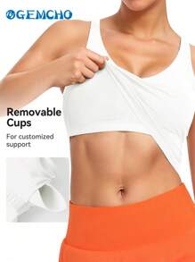 GEMCHO Camiseta de yoga deportiva para mujer con soporte medio, sin aros, con relleno y diseño de tirantes largos, para primavera/verano