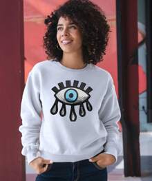 Women's Lightweight Sweatshirt With Turkish Eye Design - White - View 1