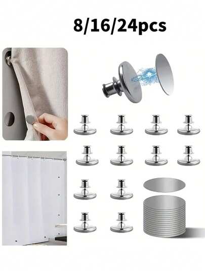 8/16/24pcs Magnetic Curtain Closure, Curtain Weights Magnets Clips With Tack, Drapery Magnetic Holder Buckle To Hold Curtains Closed To Prevent From Being Blown Around Gifts Birthday Graduation