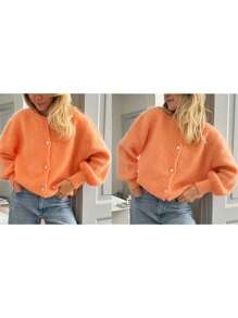Beauace Women Button Up Sweaters Casual Lightweight Solid Color Knit Cardigans Warm Fall Knitwear For Streetwear - Orange - View 3