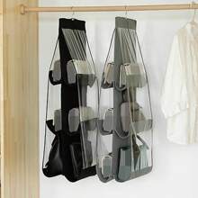 6 口袋悬挂式手提袋收纳袋适用于衣柜衣橱灰色防水储物袋门墙式透明杂物袋带衣架袋 - 彩色 - 查看 2