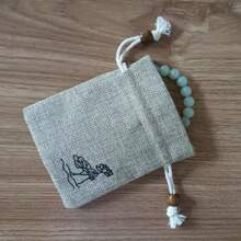 3pcs/5pcs Festival Party Gift Packaging Bags, Vintage Style Antique Jewelry Storage Pouches, Jewelry Accessories, Earphones Storage Drawstring Linen-Like Bags, Valentine Gift