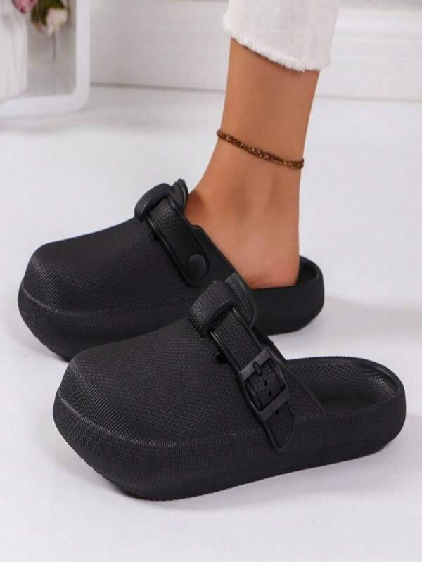 Women's New Black Solid Color EVA Slippers, Closed Toe Sandals, Fashion Versatile, Thick Soft Sole, Slip-On Nurse Shoes, Durable For Street Wear