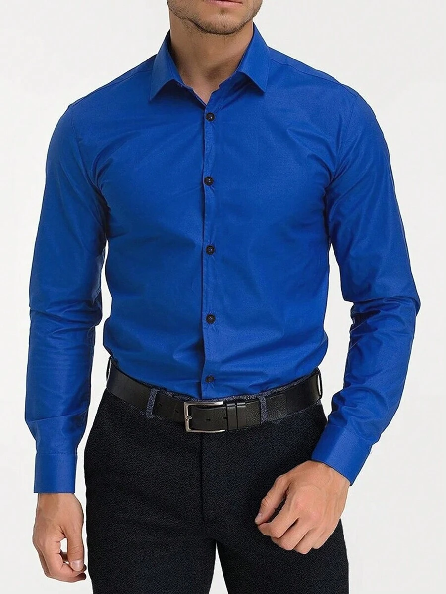 Dunkelblau formelles Herren Business Hemd, neue Herbstmode lässiges vielseitiges Langarmhemd, für den Herbst - Königsblau - Übersicht 1