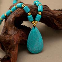 1pc Cross-Border New Style Boho Fashion Knotted Water Drop Pendant Necklace, Versatile For Fall/Winter Sweater - Multicolor - View 12