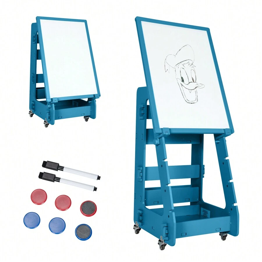 Kids' Standing Art Easel Dry-Erase Board Double Sided Chalkboard Navy - Navy Blue - View 1