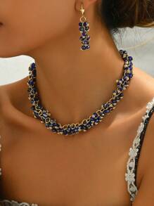 3 pièces/Set Collier et boucles d'oreilles géométriques asymétriques européens et américains de luxe avec perles, convient pour les fêtes et les banquets pour femmes