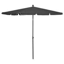 Garden Parasol Umbrella With 210x140 Cm Canopy In Anthracite Color Suitable For Patio Beach And Outdoor Use - Black - View 1