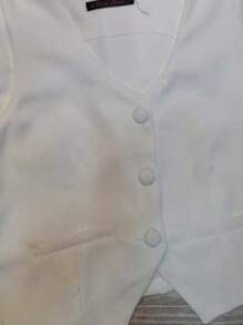 Set Of Vest Style Blouse With V-Neck And Short Skirt - 綠色 - 查看 5