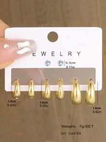 4 Pairs European And American Style Copper Geometric Round Hoop Earrings Featuring Faceted Diamond Cubic Zirconia, Glossy Finish, Daily Accessory For Women - Yellow Gold - View 4