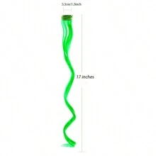 5pcs Colorful Hair Extensions, Party Highlights, Curly Wavy Hair Clips, Clip-In Synthetic Highlights, Suitable For Girls And Women, 17 Inches - Green - View 4