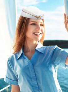 1pc Women Solid Color Flight Attendant Hat, Elegant Vintage Casual Streetwear Stylish Wide Brimmed Bowler Hat, Suitable For Work, Halloween, Christmas Party, Unisex Winter Warm Windproof Hat