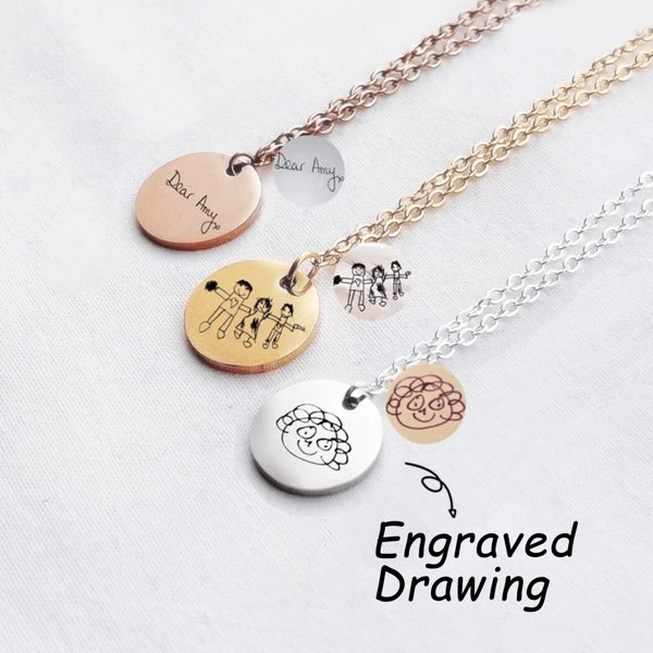 Colar com desenho gravado, colar com arte infantil, colar com logotipo personalizado, colar com disco de desenho, colar com pintura infantil, presente para mãe, presentes de Natal, presentes de Ação de Graças