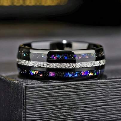 A Black Stainless Steel Ring Set With Sparkling Stars, Suitable For Daily Wear And A Fashionable Accessory For Both Men And Women, Suitable For All Seasons