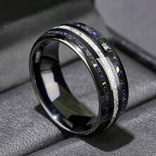 A Black Stainless Steel Ring Set With Sparkling Stars, Suitable For Daily Wear And A Fashionable Accessory For Both Men And Women, Suitable For All Seasons