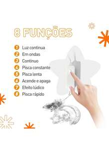 Christmas Twinkle Lights Cascade 100 LED Curtain Bivolt Clothesline 8 Functions Decoration Star Moon Home - Trắng ấm - Xem 7