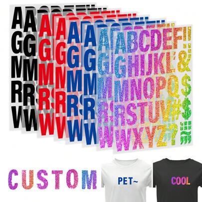 1/2/5 Sheets Iron On Letters For Clothing, 8.9*11.4 Inch Heat Transfer Letter Patches, Colorful Iron On Vinyl Alphabet Letters With A-Z For Backpack,Jerseys,Fabric T-Shirts Printing DIY Craft