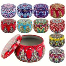 12 个带盖装饰性马口铁金属蜡烛罐，2.5 盎司空容器，用于 DIY 蜡烛制作、工艺品和储存 - 可重复使用，无需电源、房间装饰、礼物 - 彩色 - 查看 2