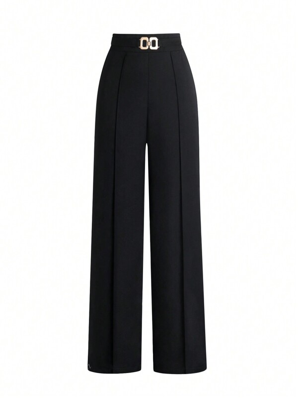 Pantalón de traje de talle alto, de nueva llegada para mujer, versátil para trabajo, uso casual, vacaciones y regreso a la escuela, corte slim, talla de cintura grande - Considera pedir una talla menos
