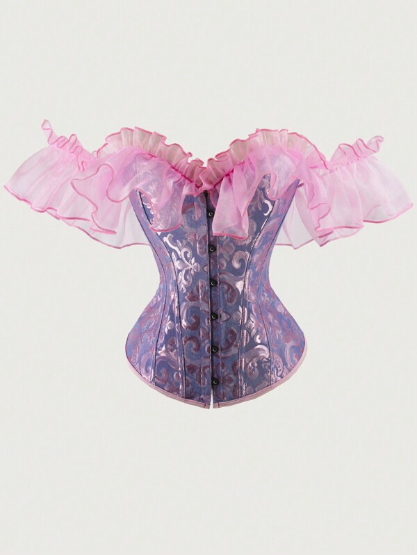 Ruffled Sleeve Sexy Shapewear Corset, Bustier Shapewear Top For Women, Bone Structured