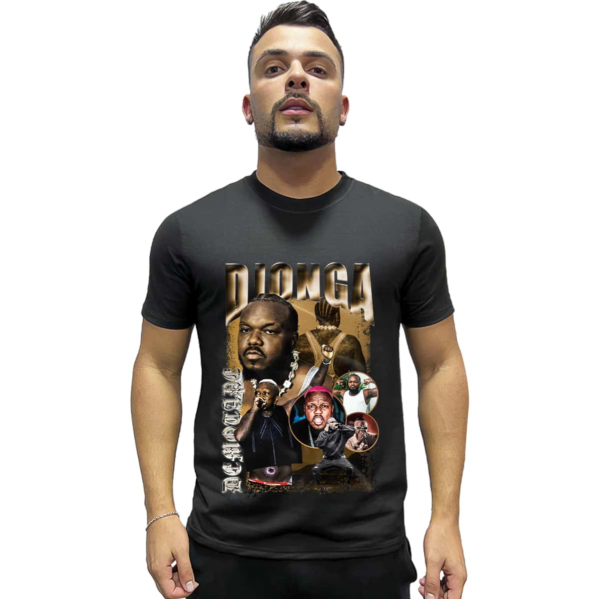 100% Cotton Rapper Unisex T-Shirt DTF Printed Short Sleeve Shirt - 黑色 - 查看 1