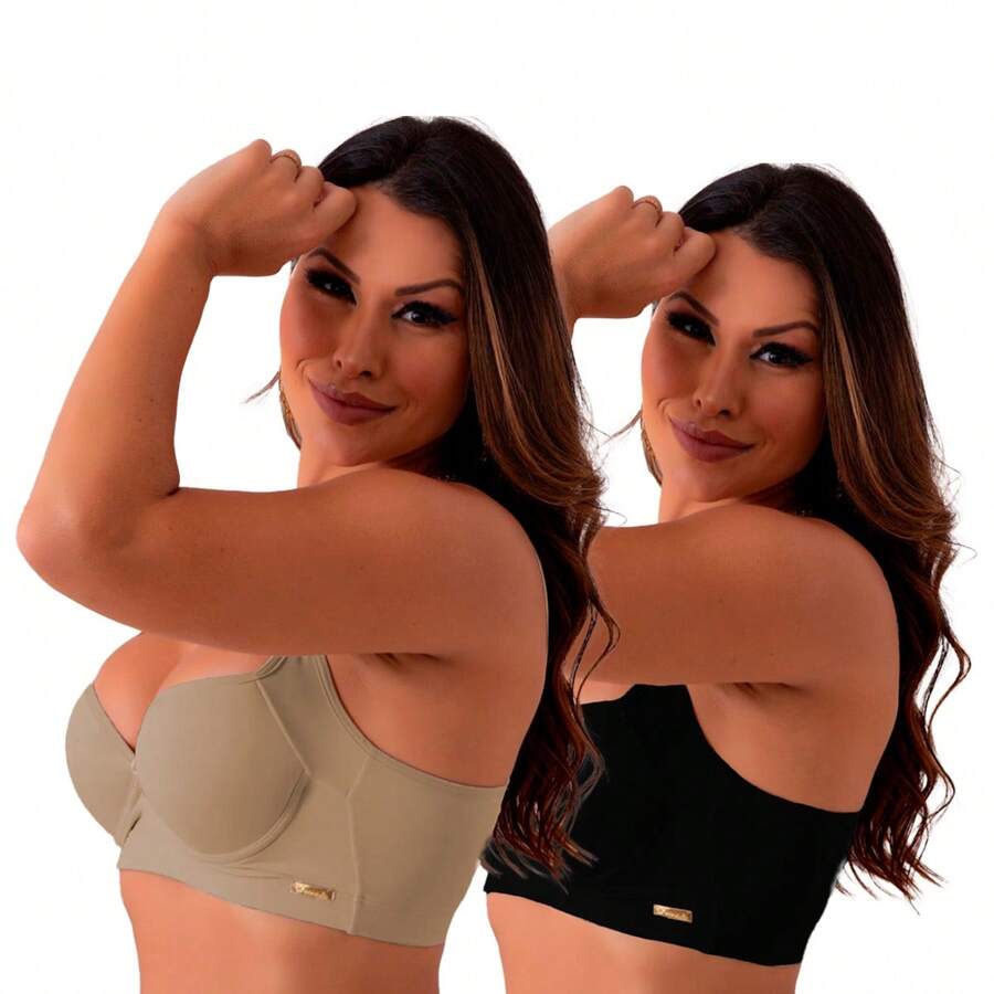 Kit 2 Microfiber Bra Bra With Cup And Underwire Adjustable Bra Reinforced Lingerie - màu đen - Xem 1