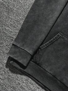 Men's Casual "Paris" Print Washed Drawstring Hoodie Sweatshirt, Autumn - Black - View 3