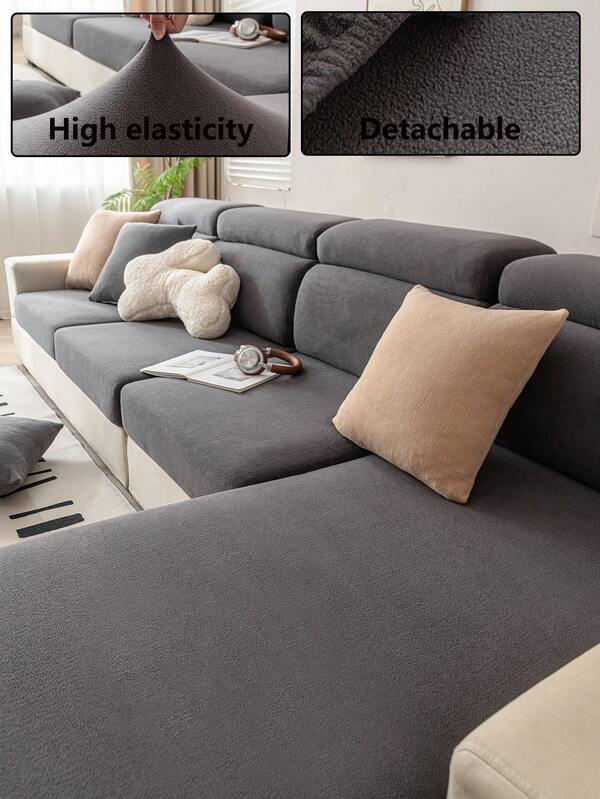 1 Stück Blatt Jacquard einfarbiges Sofabezug, Halbhüllenstil Sitzkissen, 360 Grad Umhüllender Sofaschutz, Kratzfest & rutschfest