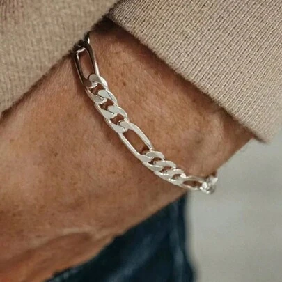 1 pieza Pulsera clásica de moda de plata de ley 925 con cadena Figaro para hombres y mujeres, pulsera punk para bodas, pedidas y fiestas, regalo de joyería