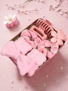 8 Pieces Set Of Minimalist Pink Minimalist Home Hair Accessories For Girls, Suitable For Daily Makeup, Face Washing And Decoration