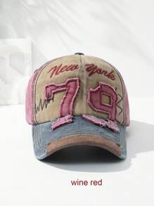 1pc Unisex Maroon Baseball Cap, Sun Protection Hat, Truck Driver's Hat With Colorblock, Embroidery, Vintage Number, Lightweight & Adjustable Size'