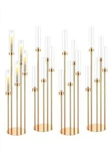 Zestaw świątecznych, 1 szt., 5-ramiennych, 42,5-calowych, złotych, metalowych, wielokrotnego użytku, dekoracyjnych świeczników, odpowiedni na święta, imprezy, wystrój domu, wesela, Święto Dziękczynienia, Walentynki, dekoracje na przyjęcia bożonarodzeniowe, spersonalizowane prezenty, wystrój domu na powrót do szkoły, prezent noworoczny