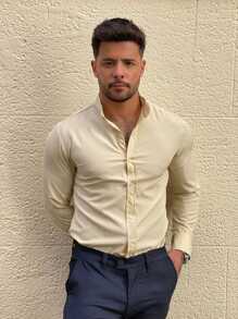 RIGHT TIME CAMISA SLIM FIT VISCOSE MANGA LONGA LISA - Bege - Visão 4