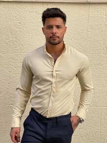 RIGHT TIME CAMISA SLIM FIT VISCOSE MANGA LONGA LISA - Bege - Visão 1