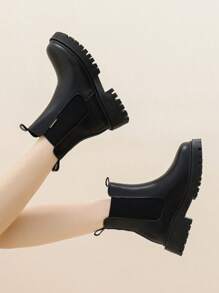 Giày thường ngày đế dày cho nữ, hàng mới năm 2024, lớp lót nhung bề mặt da, ấm áp, thể thao thường ngày, bốt thời trang chống trượt thoải mái, mùa đông - màu đen - Xem 3