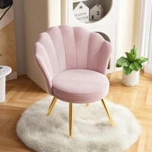 Nalupatio Velvet Accent Chair With Gold Metal Legs, Vanity Chair For Makeup Room, Upholstered Guest Chair For Living Room, Side Chair For Bedroom - Baby Pink - View 5