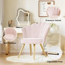 Nalupatio Velvet Accent Chair With Gold Metal Legs, Vanity Chair For Makeup Room, Upholstered Guest Chair For Living Room, Side Chair For Bedroom - Baby Pink - View 4
