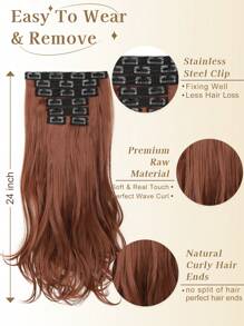 Clip In Hair Extensions, Orange 24 Inch 6 Pieces Invisible Hair Clip, Made Of Soft Synthetic Fiber, Natural Wave Roll Suitable For Women's Daily Use - Dirty Orange - View 3