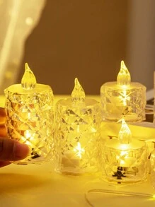 24 piezas de velas LED sin llama con efecto de llama parpadeante, incluye baterías, adecuadas para Navidad, Día de San Valentín, Ramadán, Pascua, bodas, recepciones de bodas (amarillo) - transparente - Ver 3