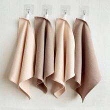 4pcs Set Mixed Color Solid Waffle Texture Dish Cloths/Cleaning Rags/Kitchen Towels, Fluffy Soft Absorbent Cleaning Cloths, Suitable For Washing Dishes, Household Cleaning, Housewarming Gifts