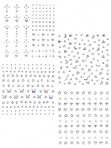 4Sheets/Set Sparkling Rhinestone Face Stickers - 864pcs 3D Rhinestone Face Gems With Tear Drop Shape,Moon,Star,Heart & Butterfly Shape - Perfect For Stage Performance, DIY, Holiday Party (Makeup Carnival Dance Eye Face Decoration)