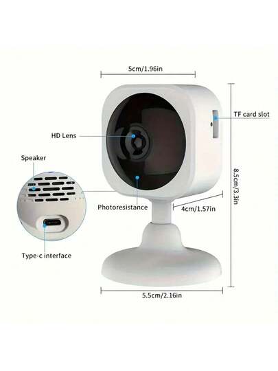 Piece Of Mini Slimme Security Camera, 2.4G WiFi Home Pet Monitor, 1080P Full HD Quality, Built In AP Hotspot, ,No Battery, Power Supply Through USB Supply,Two Way Audio, Night Vision Function, Motion Detection, Portable Desktop Installation Base,, Monitoring Wireless Outdoor Camera. view 7