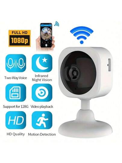 Piece Of Mini Slimme Security Camera, 2.4G WiFi Home Pet Monitor, 1080P Full HD Quality, Built In AP Hotspot, ,No Battery, Power Supply Through USB Supply,Two Way Audio, Night Vision Function, Motion Detection, Portable Desktop Installation Base,, Monitoring Wireless Outdoor Camera.