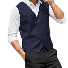 Men's Luxury Slim Executive Sport Vest With 4 Buttons - Immediate Shipping - Màu xanh hải quân - Xem 6
