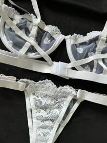 Lingerie Set With Underwire Bra And Panties GRINGA INTIMATE FASHION TULLE EMBROIDERED HEART - White - View 4